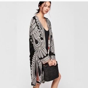 Free People "Lisbon Duster" Kimono XS New with Tags Black Embroidered Sequins